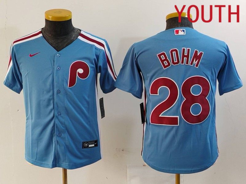 Youth Philadelphia Phillies #28 Bohm Blue Throwback 2024 Nike MLB Jersey style 1->youth mlb jersey->Youth Jersey